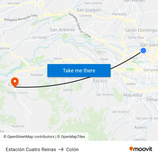 Estación Cuatro Reinas to Colón map