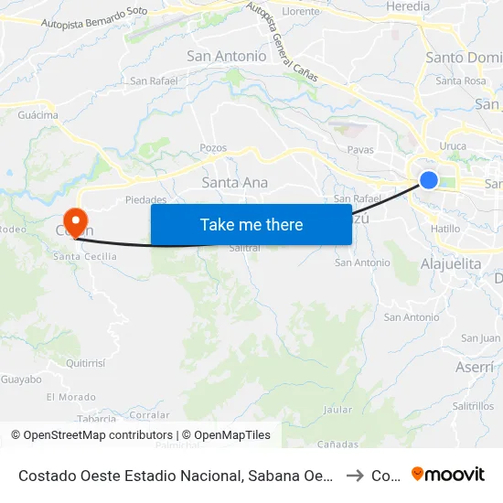 Costado Oeste Estadio Nacional, Sabana Oeste San José to Colón map