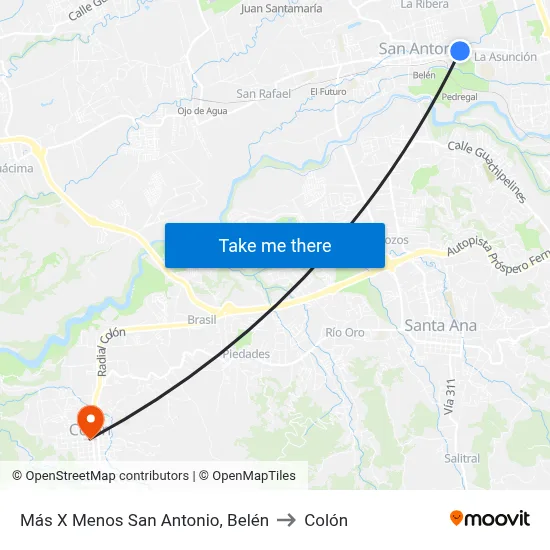 Más X Menos San Antonio, Belén to Colón map