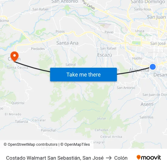 Costado Walmart San Sebastián, San José to Colón map