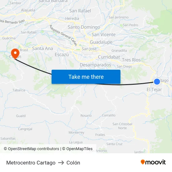 Metrocentro Cartago to Colón map