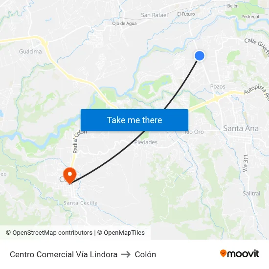 Centro Comercial Vía Lindora to Colón map