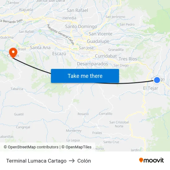 Terminal Lumaca Cartago to Colón map