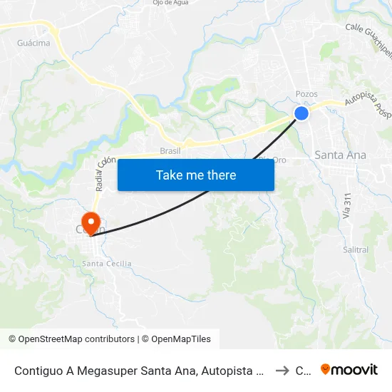 Contiguo A Megasuper Santa Ana, Autopista Próspero Fernández Santa Ana to Colón map
