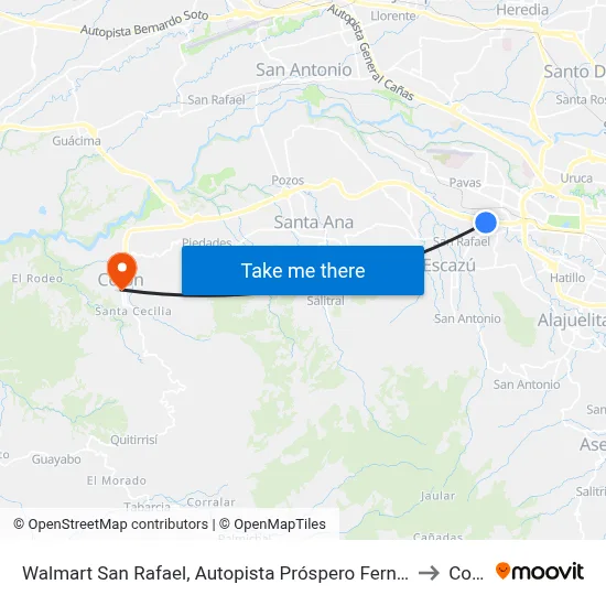 Walmart San Rafael, Autopista Próspero Fernández Escazú to Colón map