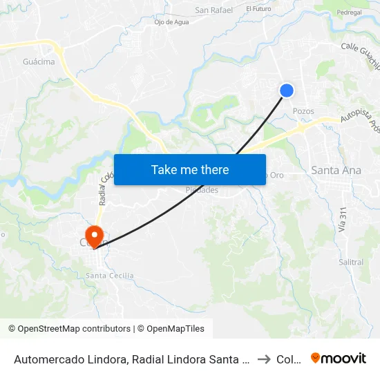 Automercado Lindora, Radial Lindora Santa Ana to Colón map