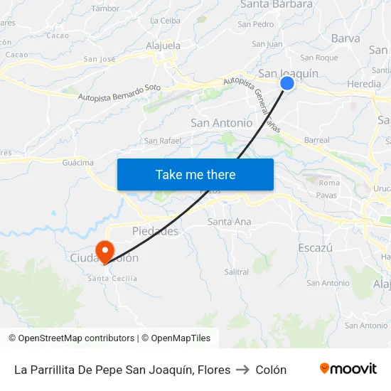 La Parrillita De Pepe San Joaquín, Flores to Colón map