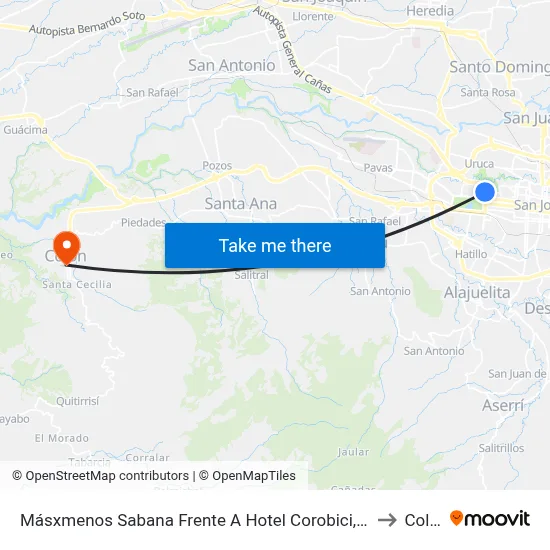 Másxmenos Sabana Frente A Hotel Corobici, San José to Colón map