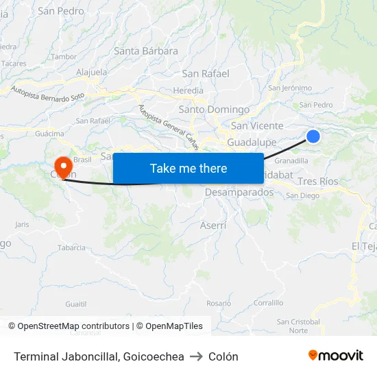 Terminal Jaboncillal, Goicoechea to Colón map