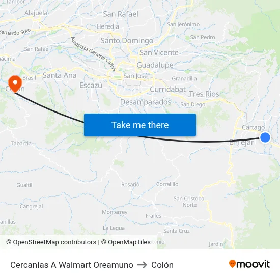 Cercanías A Walmart Oreamuno to Colón map