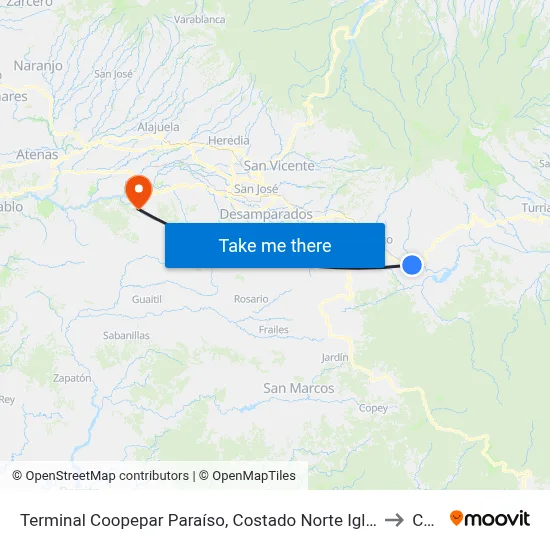 Terminal Coopepar Paraíso, Costado Norte Iglesia Católica De Paraíso to Colón map