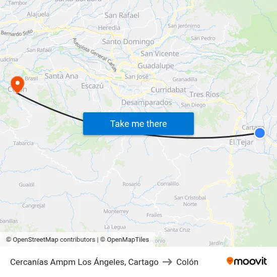 Cercanías Ampm Los Ángeles, Cartago to Colón map