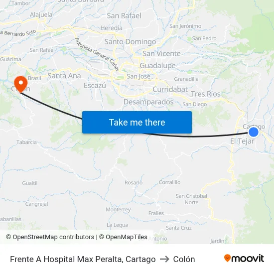 Frente A Hospital Max Peralta, Cartago to Colón map