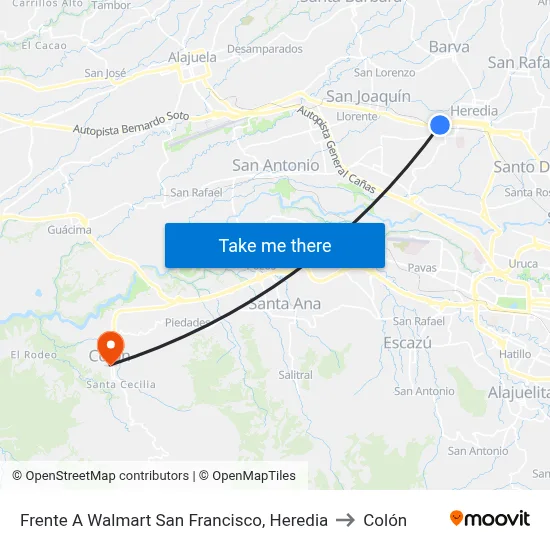 Frente A Walmart San Francisco, Heredia to Colón map