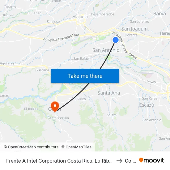 Frente A Intel Corporation Costa Rica, La Ribera Belén to Colón map