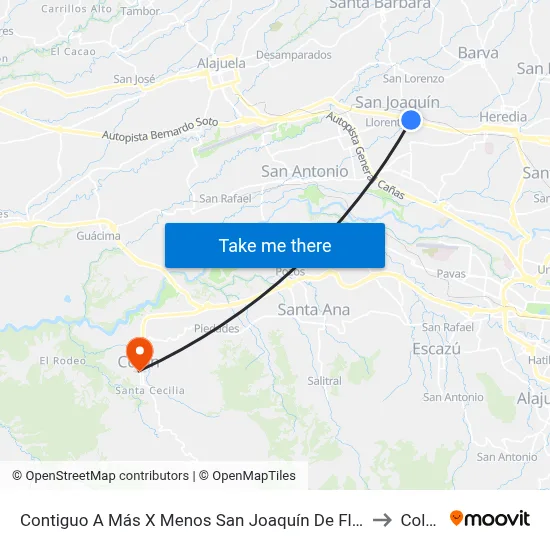 Contiguo A Más X Menos San Joaquín De Flores to Colón map