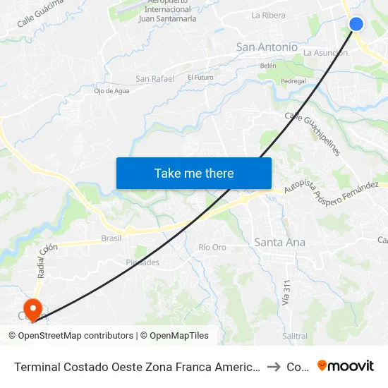 Terminal Costado Oeste Zona Franca Americana, Heredia to Colón map