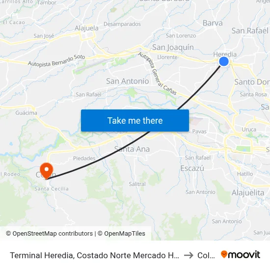 Terminal Heredia, Costado Norte Mercado Heredia to Colón map