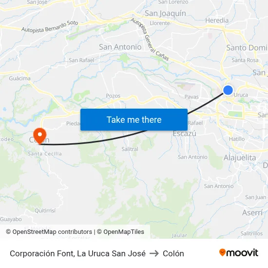 Corporación Font, La Uruca San José to Colón map