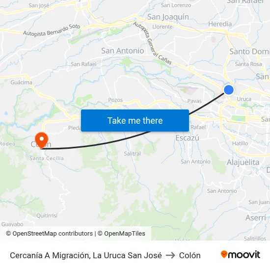 Cercanía A Migración, La Uruca San José to Colón map