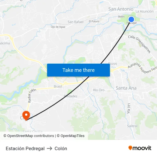 Estación Pedregal to Colón map