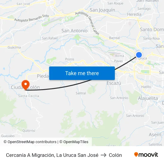Cercanía A Migración, La Uruca San José to Colón map