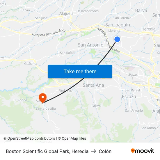 Boston Scientific Global Park, Heredia to Colón map