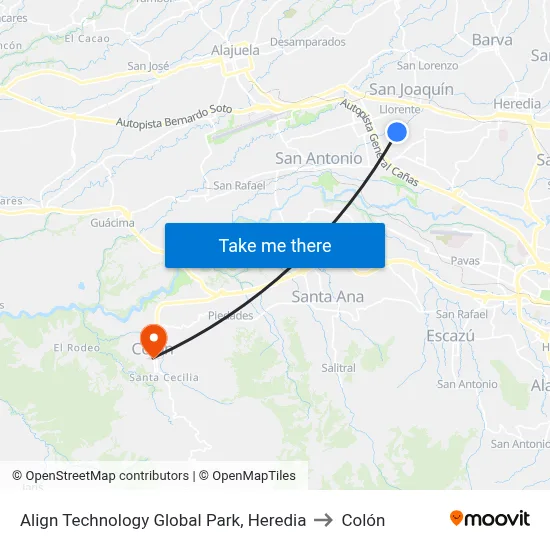 Align Technology Global Park, Heredia to Colón map