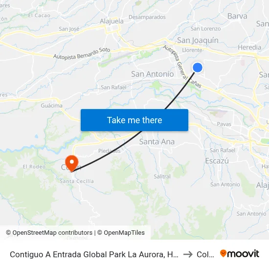 Contiguo A Entrada Global Park La Aurora, Heredia to Colón map