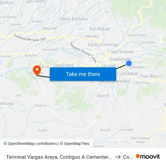 Terminal Vargas Araya, Contiguo A Cementerio De Sabanilla to Colón map