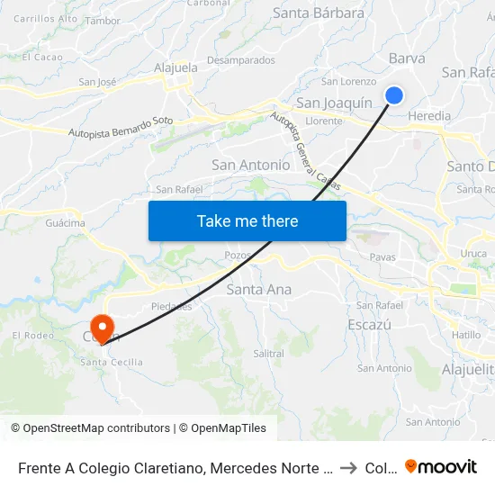 Frente A Colegio Claretiano, Mercedes Norte De Heredia to Colón map