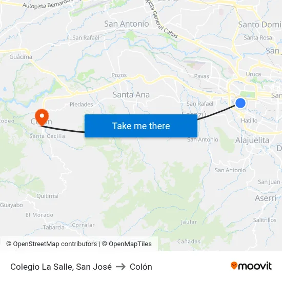 Colegio La Salle, San José to Colón map