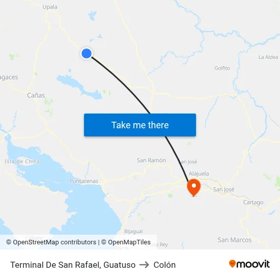 Terminal De San Rafael, Guatuso to Colón map
