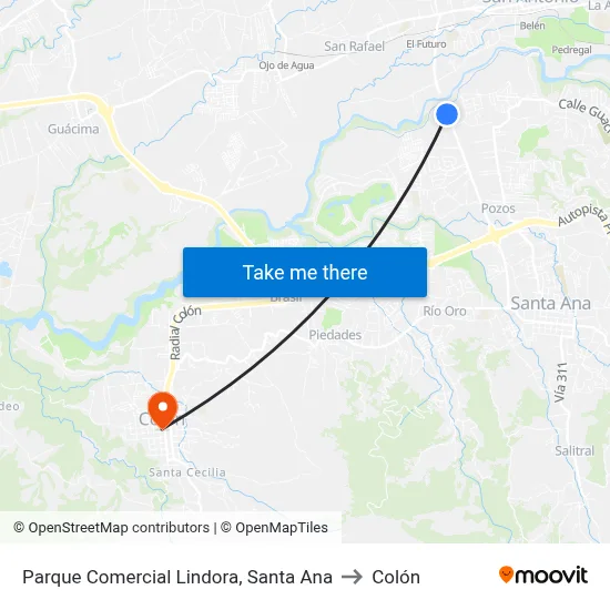 Parque Comercial Lindora, Santa Ana to Colón map