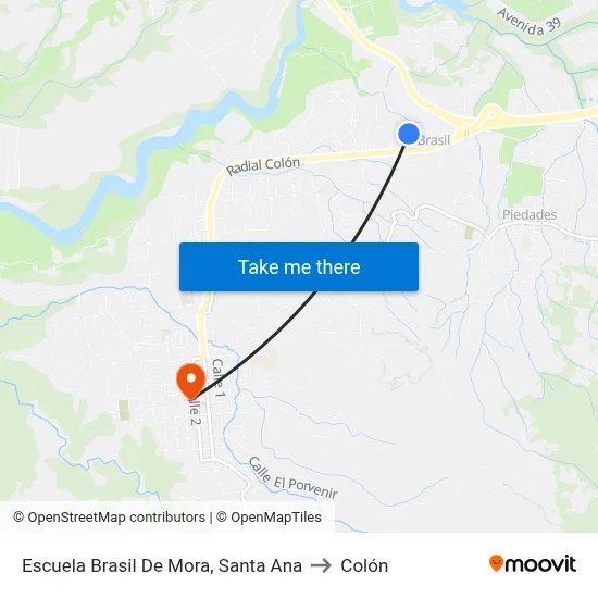 Escuela Brasil De Mora, Santa Ana to Colón map