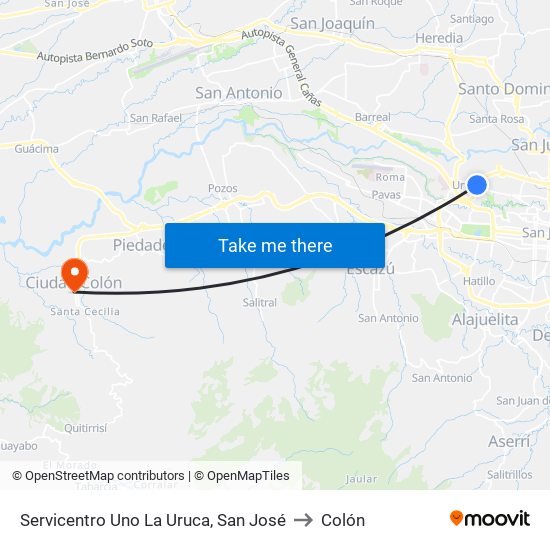 Servicentro Uno La Uruca, San José to Colón map