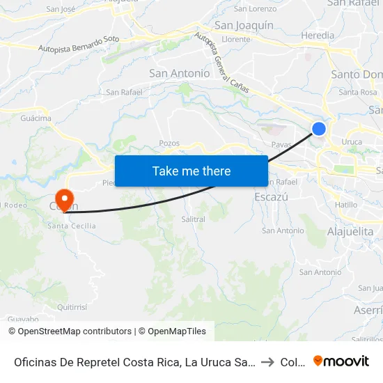 Oficinas De Repretel Costa Rica, La Uruca San José to Colón map