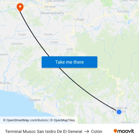 Terminal Musoc San Isidro De El General to Colón map