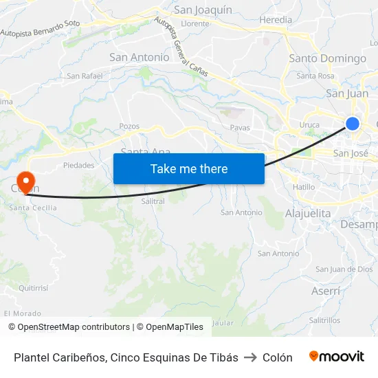 Plantel Caribeños, Cinco Esquinas De Tibás to Colón map