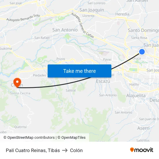 Palí Cuatro Reinas, Tibás to Colón map