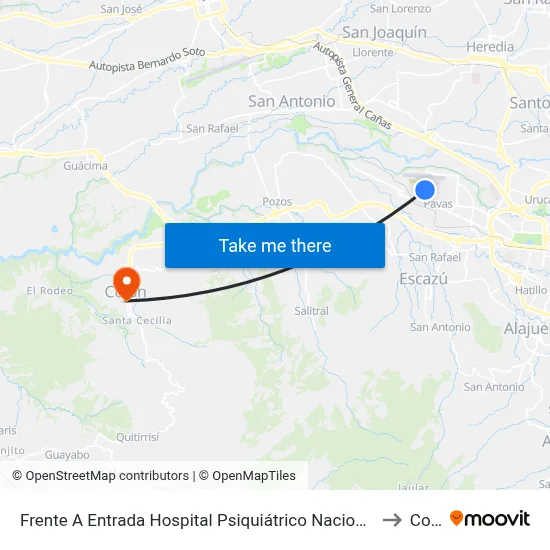Frente A Entrada Hospital Psiquiátrico Nacional, Pavas San José to Colón map