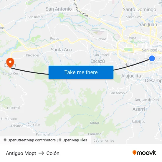Antiguo Mopt to Colón map