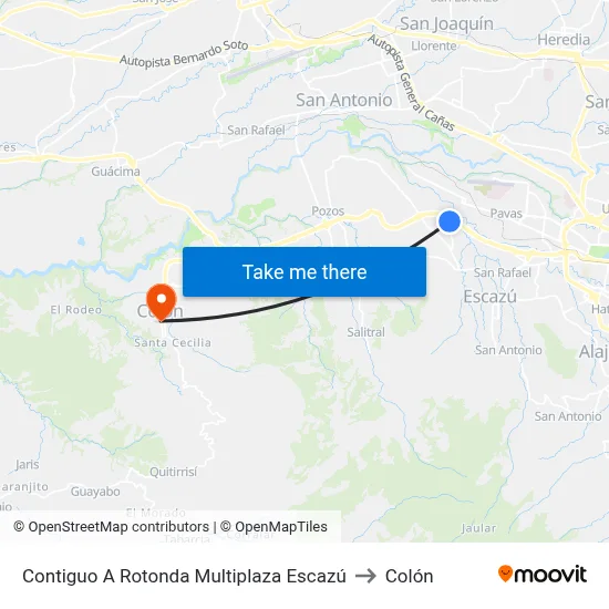 Contiguo A Rotonda Multiplaza Escazú to Colón map