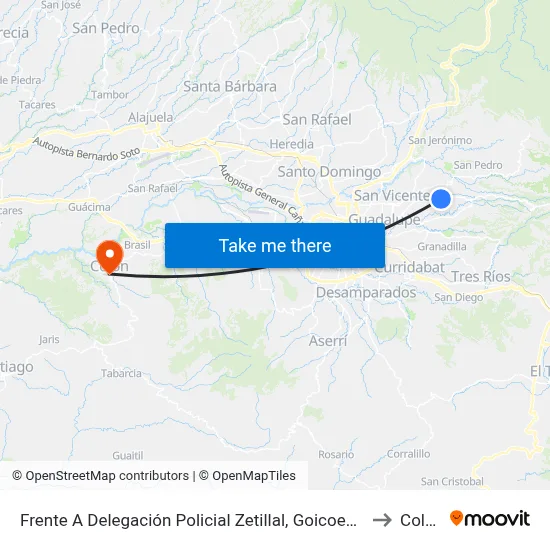 Frente A Delegación Policial Zetillal, Goicoechea to Colón map