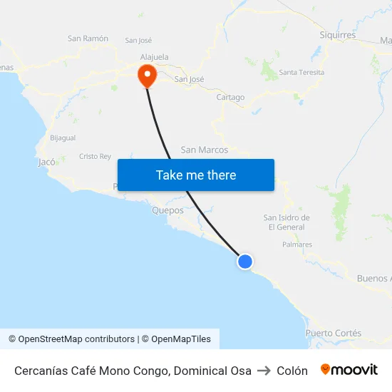 Cercanías Café Mono Congo, Dominical Osa to Colón map