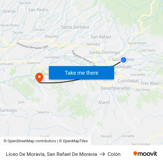 Liceo De Moravia, San Rafael De Moravia to Colón map
