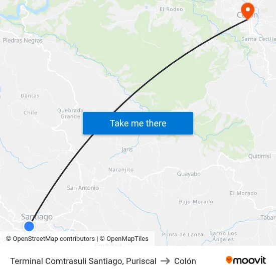 Terminal Comtrasuli Santiago, Puriscal to Colón map