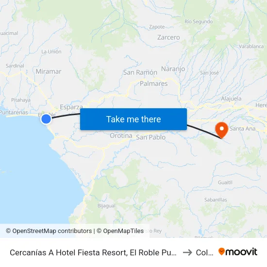 Cercanías A Hotel Fiesta Resort, El Roble Puntarenas to Colón map