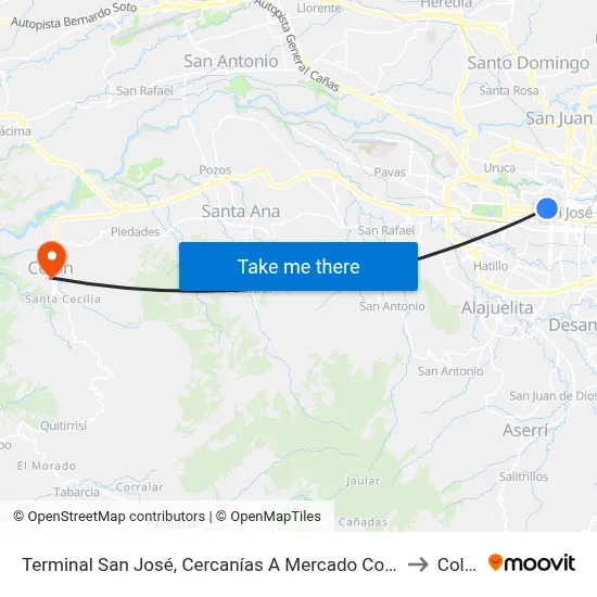 Terminal San José, Cercanías A Mercado Coca Cola to Colón map