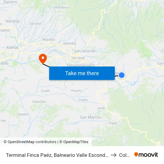 Terminal Finca Paéz, Balneario Valle Escondido to Colón map